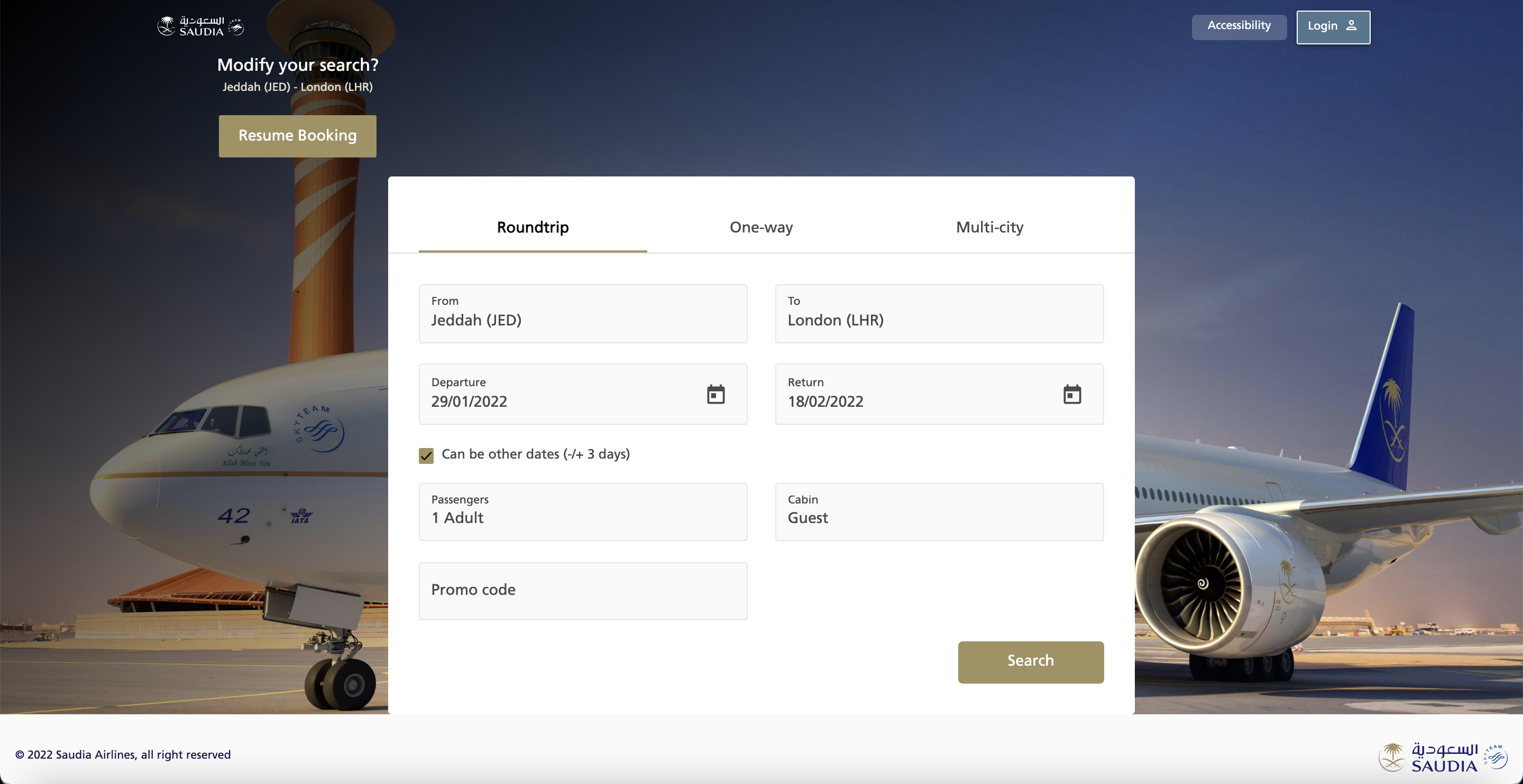 New Online Booking System of Saudi Airlines (Web)